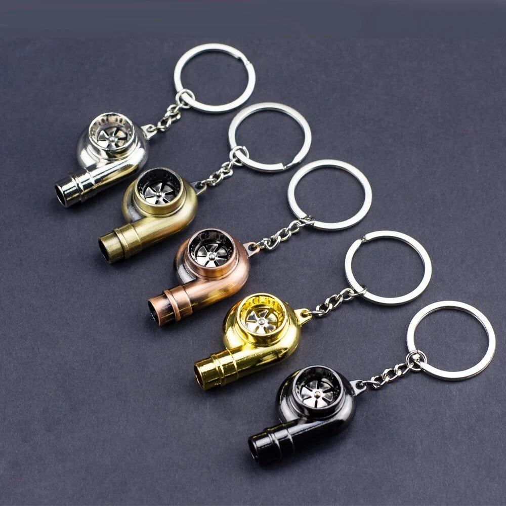 Real Whistle Sound Turbo Keychain Sleeve Bearing Spinning Auto Part Model Turbine Turbocharger Key Chain Ring Keyfob Keyring